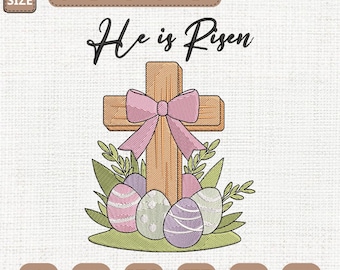 He Is Risen Religious Easter Machine Embroidery File, Coquette Christian Easter Embroidered Design, Easter Eggs Digital, Instant Download
