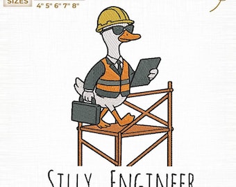 Archivo de bordado de ingeniero de ganso divertido y tonto, mecánico, eléctrico y digital (descarga instantánea)