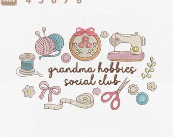 Archivo de bordado a máquina del Club Social de la Abuela, costura de punto de segunda mano (descarga instantánea)