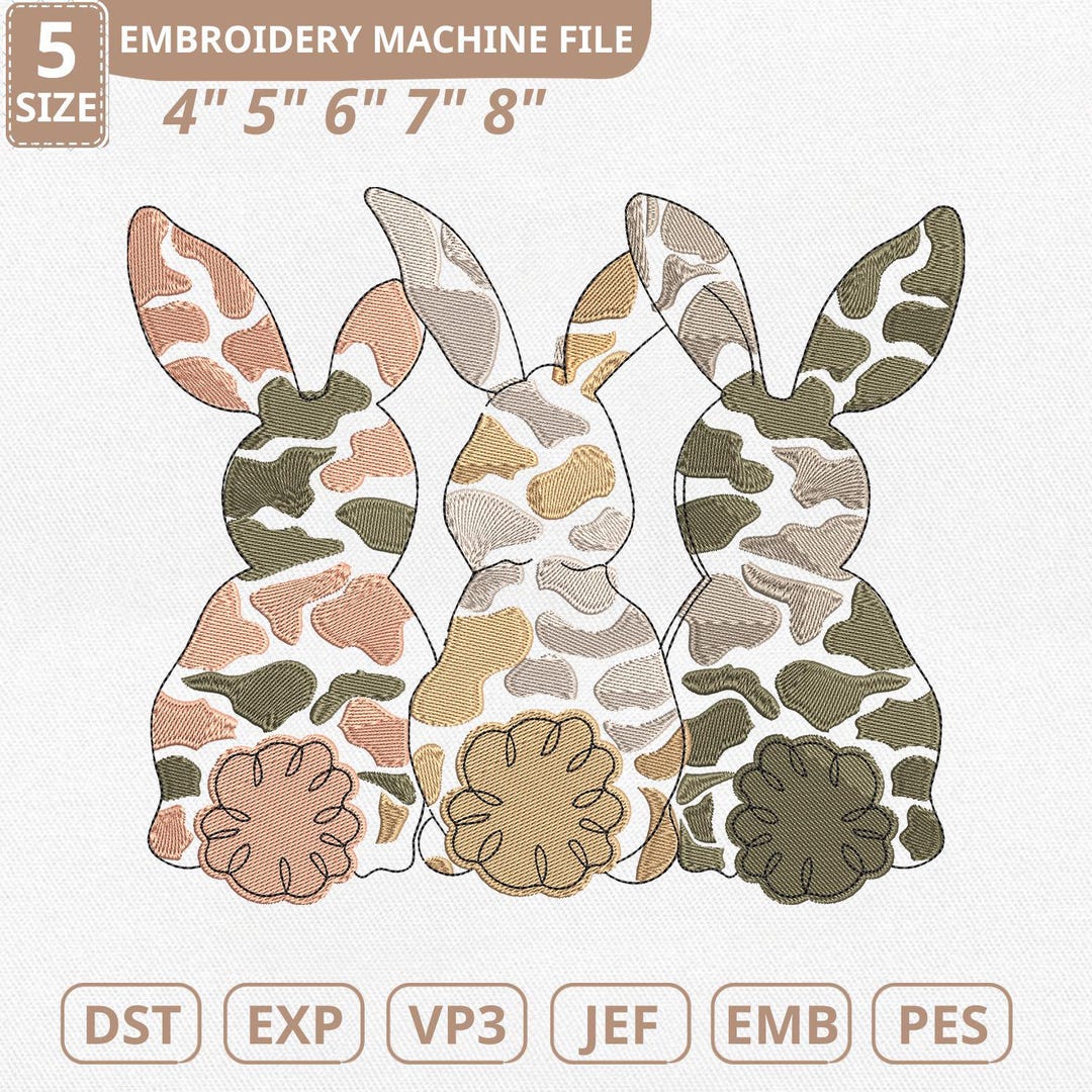 What Bunny Rabbit Camaflouges Camouflage Bunny Easter Machine Embroidery File, Camo Rabbit Design ...