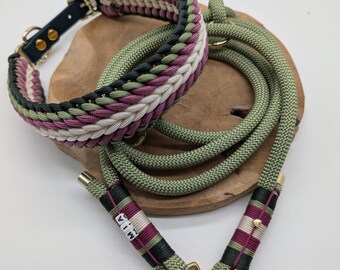 Paracord dog collar and rope leash "Wild Berries"