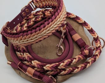 Dog collar and paracord/rope leash "Strawberry Dream on Ice"