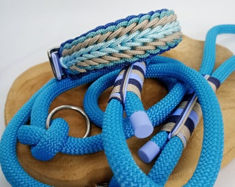 Maritime dog collar made of paracord and rope