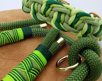 Halsband- und Leinenset in den Frühlingsfarben Grün aus Paracord