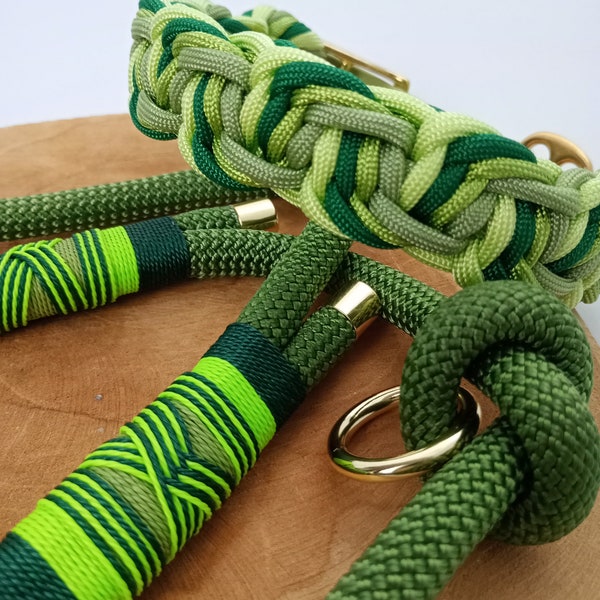 Collar and leash set in the spring colors green made of paracord