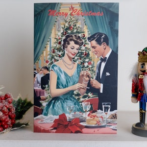 Luxus Weihnachtskarte, Vintage Romantisches Paar, Retro, Hand verziert mit funkelnden Serenity Kristallen