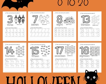 Numbers from 0 to 20 - Printable Worksheets in Halloween Theme