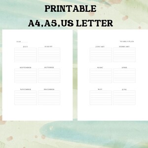 4 Styles Year Planner,Two Page Yearly Planner Printable, 12 Month Overview, Minimalist Planner, Undated,A4/A5/Letter/Instant Download PDF