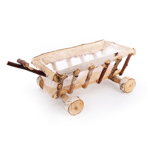 Pflanzengefäß Holzwagen – Dekorativer Handwagen aus Holz, Gartendeko zum Bepflanzen