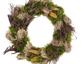 Spring wreath forest moss & hay - hand-wrapped wreath made of moss and wickerwork