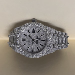 VVS1 White Moissanite Diamond Watch - Moissanite Unique,  Full Bust Down, Stainless Steel 41MM Automatic Watch For Men