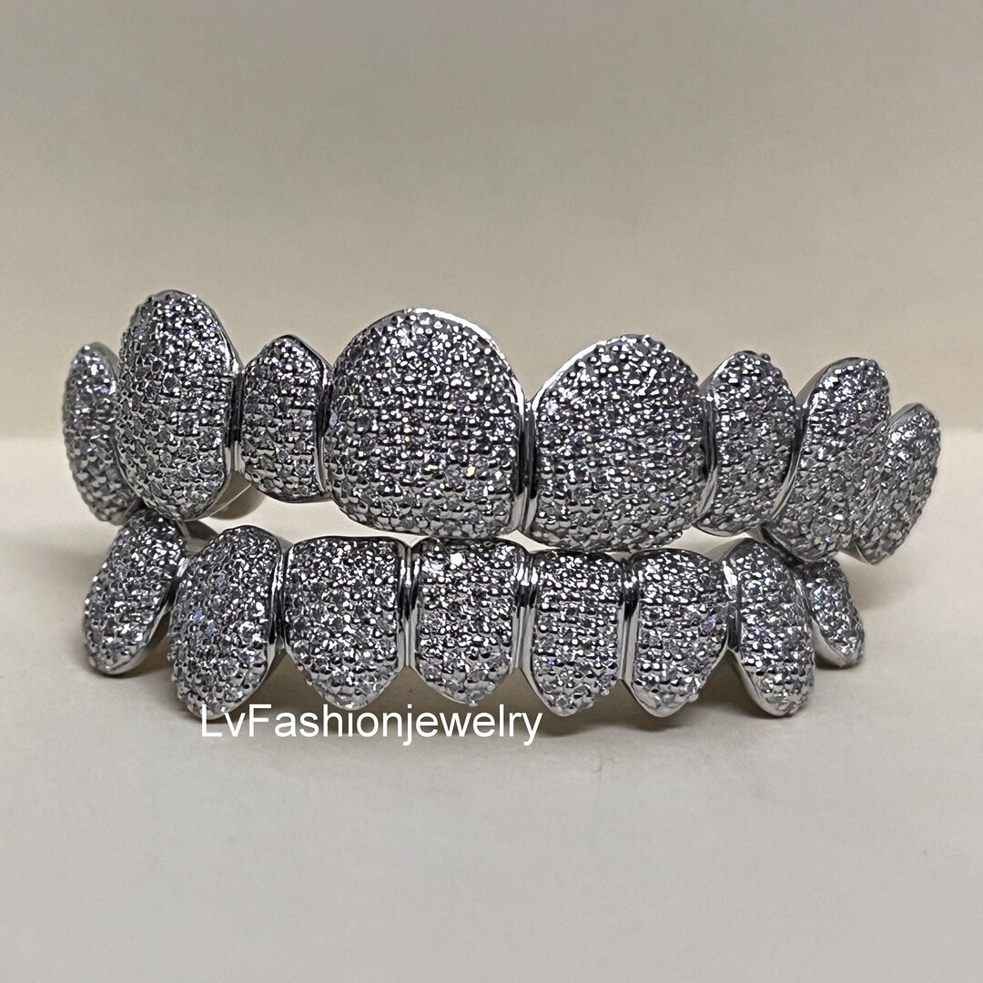 Moissanite Grillz, 925 Sterling Silver 8 Top and 8 Bottom Moissanite