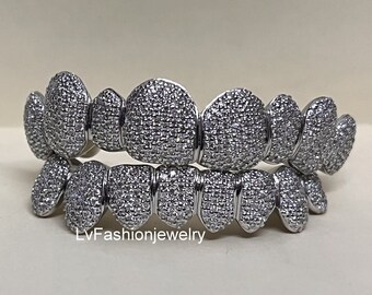 Sprankelende Moissanite Grillz in 925 sterling zilver - Set van 8 boven- en 8 onderzijde, verrassing voor hem