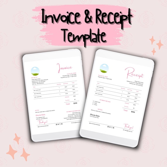 Invoice Template Bundle - Pink, Editable, Services Invoice, Small Business Template, Invoice and Receipt Templates #MC-IV0002