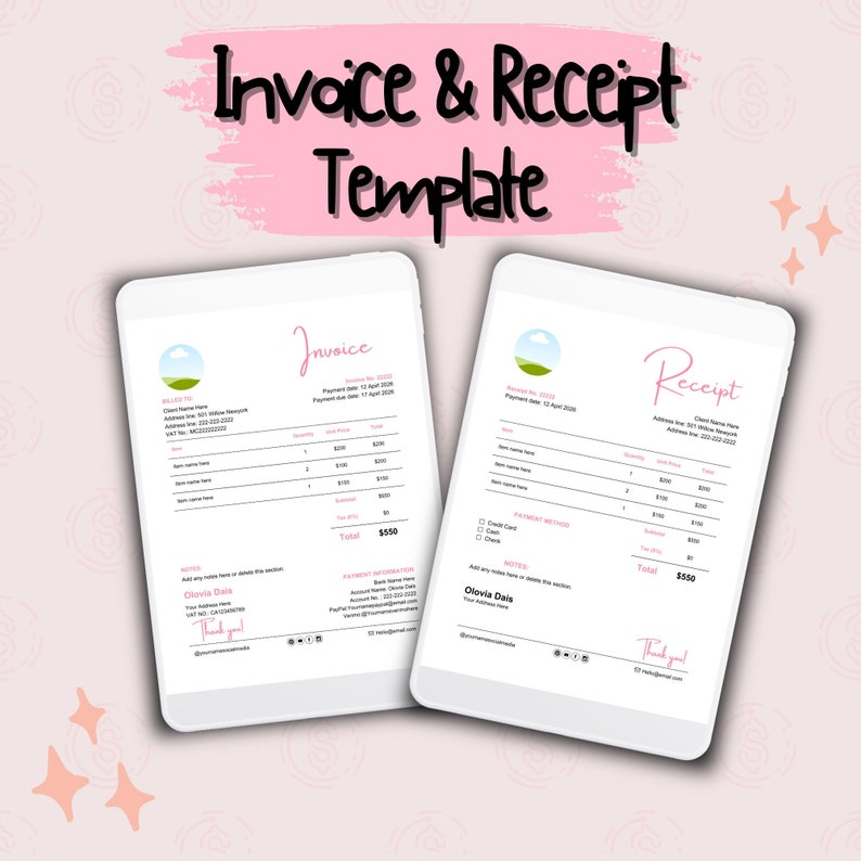 Streamline your paperwork with our minimalist invoice and receipt templates on Etsy, simplify your transactions and save time designing. Items are 100% customizable. #MinimalCosmosHub #RecipeTemplate #InvoiceTemplate