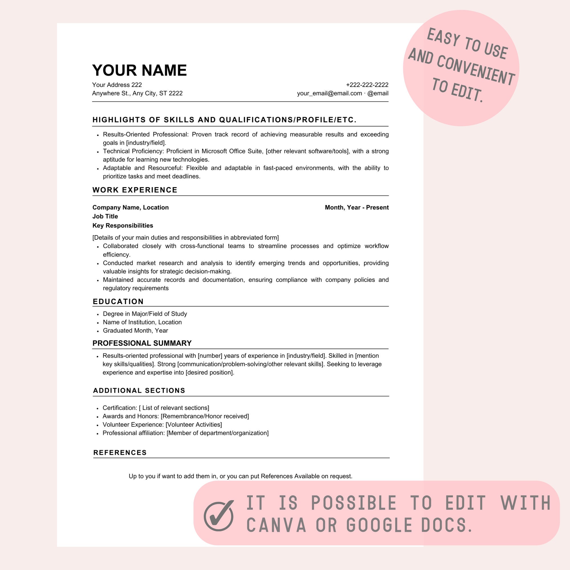 Basic Resume Example, Minimalist Resume Template, Resume Template for ...