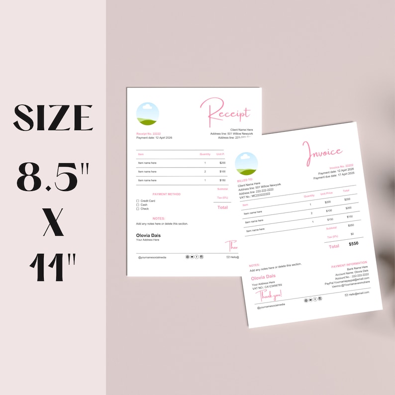 Take your business to the next level with modern invoice and receipt templates. Effortless, professional and customizable invoices have never been easier. We've designed them for you. #MinimalCosmosHub #Simple #EtsyBusiness #Personalize