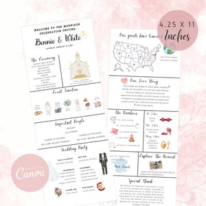Infografik Hochzeitsprogramm Vorlage, Minimalistischer bearbeitbarer Empfang, einzigartige kirchliche Hochzeitszeremonie, für Canva Vorlage, #MC-TL0008