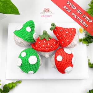Bundle Crochet Patterns, Strawberry Gnomes, Gift Toys, Cute, Gnome Decoration, Plushie, Amigurumi, PDF in English, Christmas Gifts,CAM00025