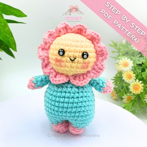 Crochet Pattern PDF, Crochet Plushie Pattern, Crochet pattern amigurumi flower, Flower Sprite crochet pattern, flower baby doll CAM00006