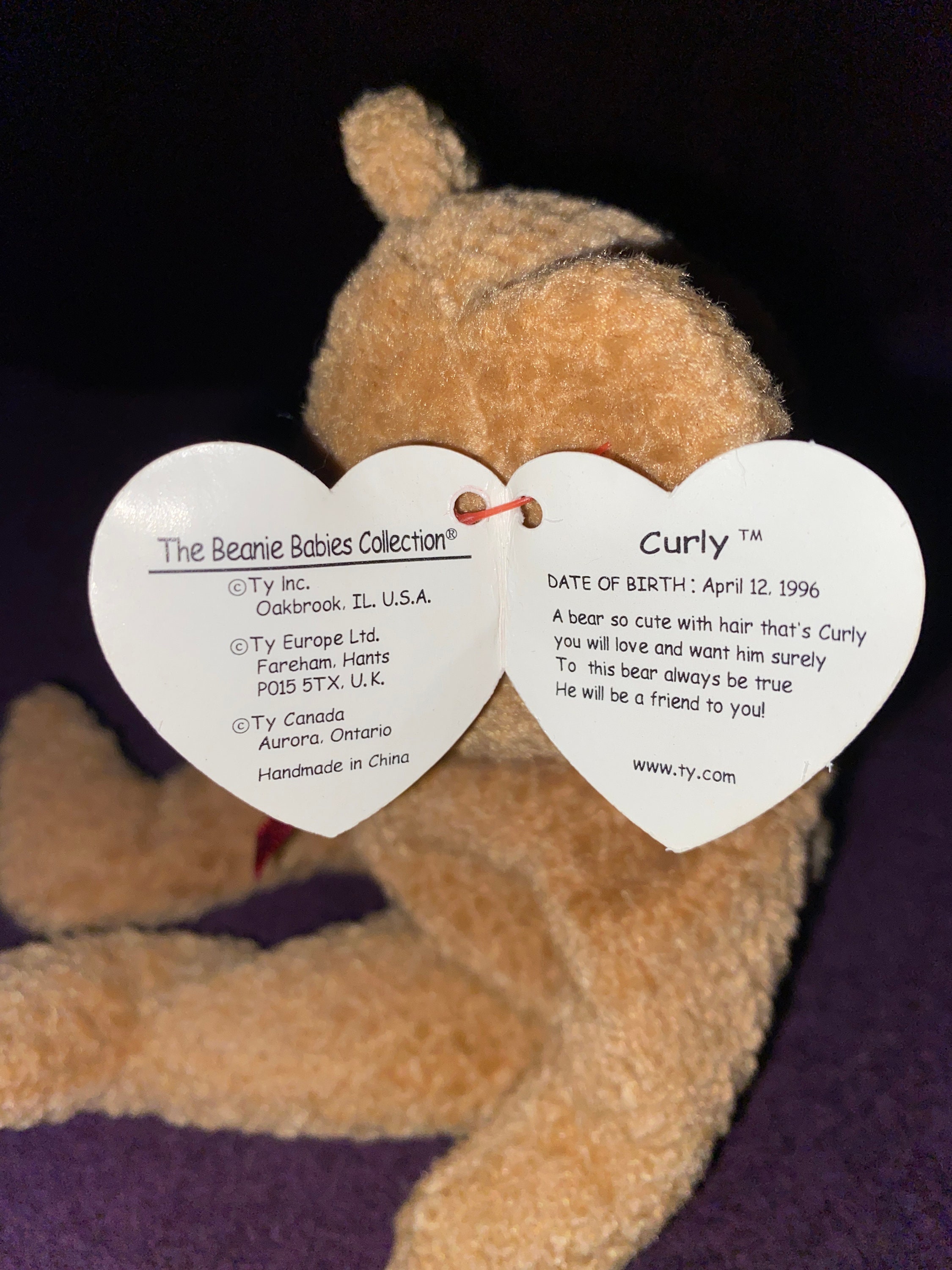 Vintage TY Beanie Babies 'curly the Bear', Style Number 4052