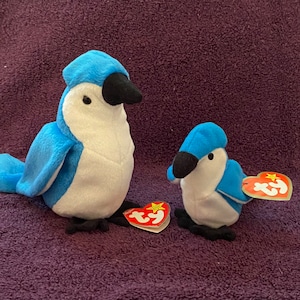 Vintage TY Beanie Babies Rocket the Blue Jay, Style 4202, and McDonald&#39;s Teenie Beanie Babies Rocket the Blue Jay, Style 5, Retired With Tag
