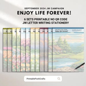 Campaña especial de septiembre de 2024 "Disfruta la vida para siempre" sin código QR / Papel para escribir cartas de los Testigos de Jehová / Papel imprimible de los Testigos de Jehová / Con y sin líneas /