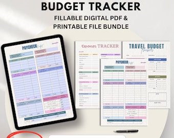 Monthly Budget Planner: Fillable Paycheck & Travel Tracker (Printable PDF)