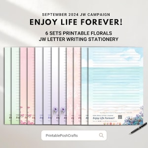 Campaña especial de septiembre de 2024: Disfruta la vida para siempre / Escritura de cartas para testigos de Jehová / Papel para escribir cartas / Papel imprimible para testigos de Jehová / Con y sin forro / Floral