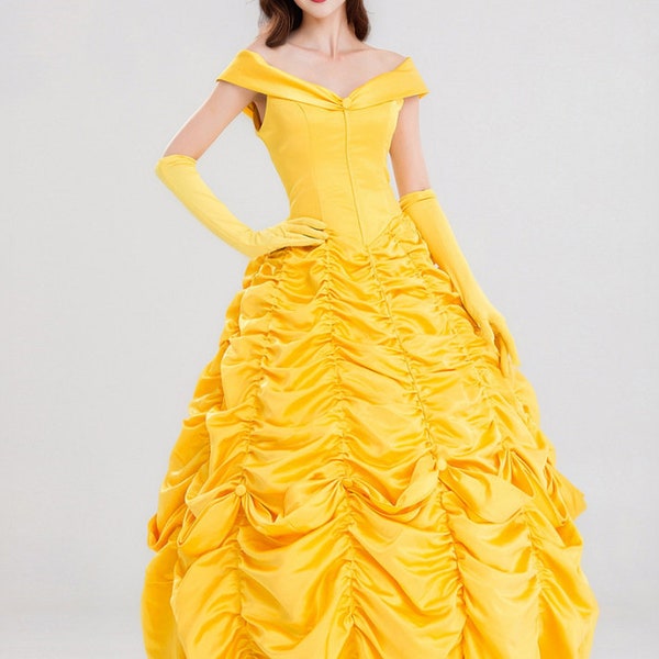 La Bella y La Bestia princesa Bella disfraz de Cosplay Bella reina disfraz de princesa Bella vestido de mujer adulta amarillo