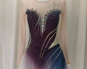 Gradient Purple  Blue Figure Skating Dress: Geometric Competition Costume