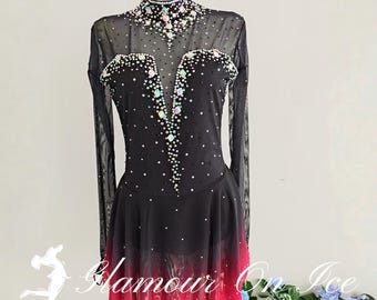 Vestido de patinaje artístico negro y rojo: traje de competición personalizado