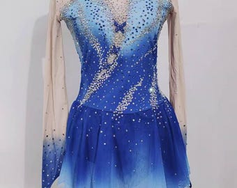 Blue Gradient Figure Skating Dress: Custom Competition Ice Skater Costume