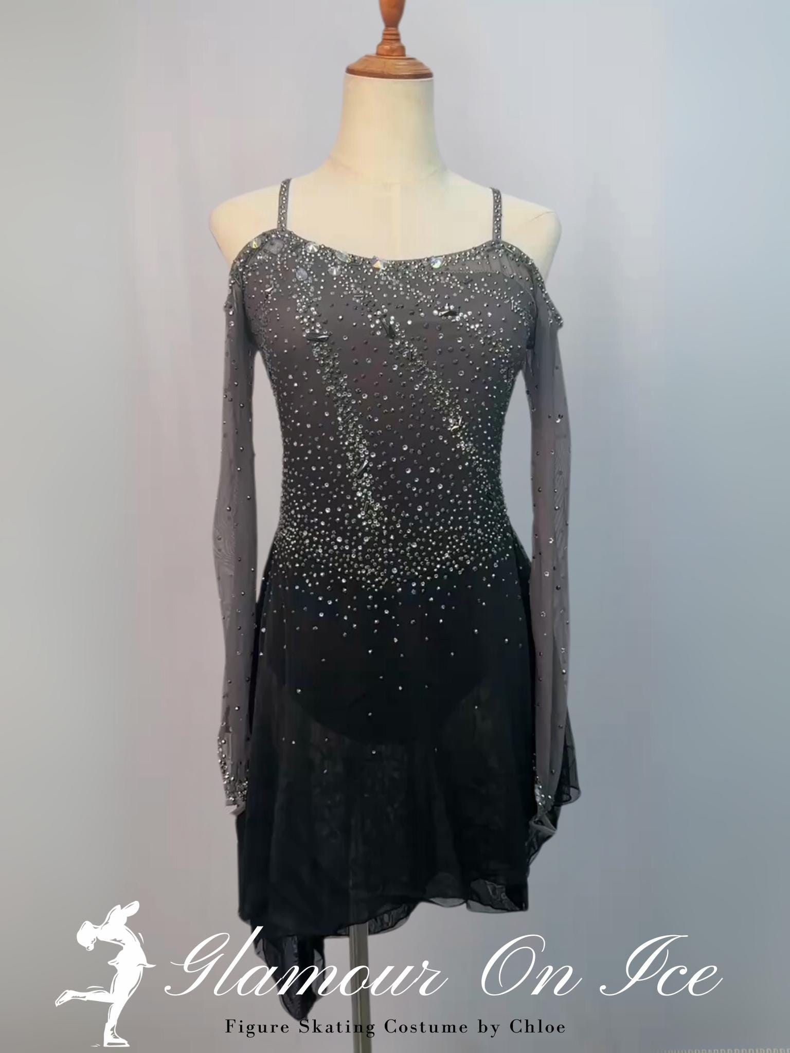 grey figure skating dress Jerry's Ready to Ship Platinum #577 Beaded Skating Dress Adult Small