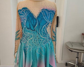 Ombre Blue Mermaid Figure Skating Dress: Custom Competition Costume