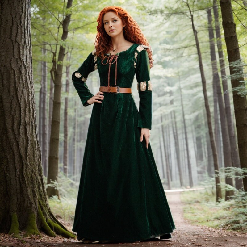Brave Princess Merida Cosplay Costume Merida Dress Adult Women with Belt  with Wig For Halloween and Carnival