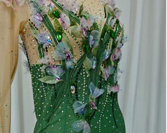 Green Flower Figure Skating Dress: Custom Competition Costume