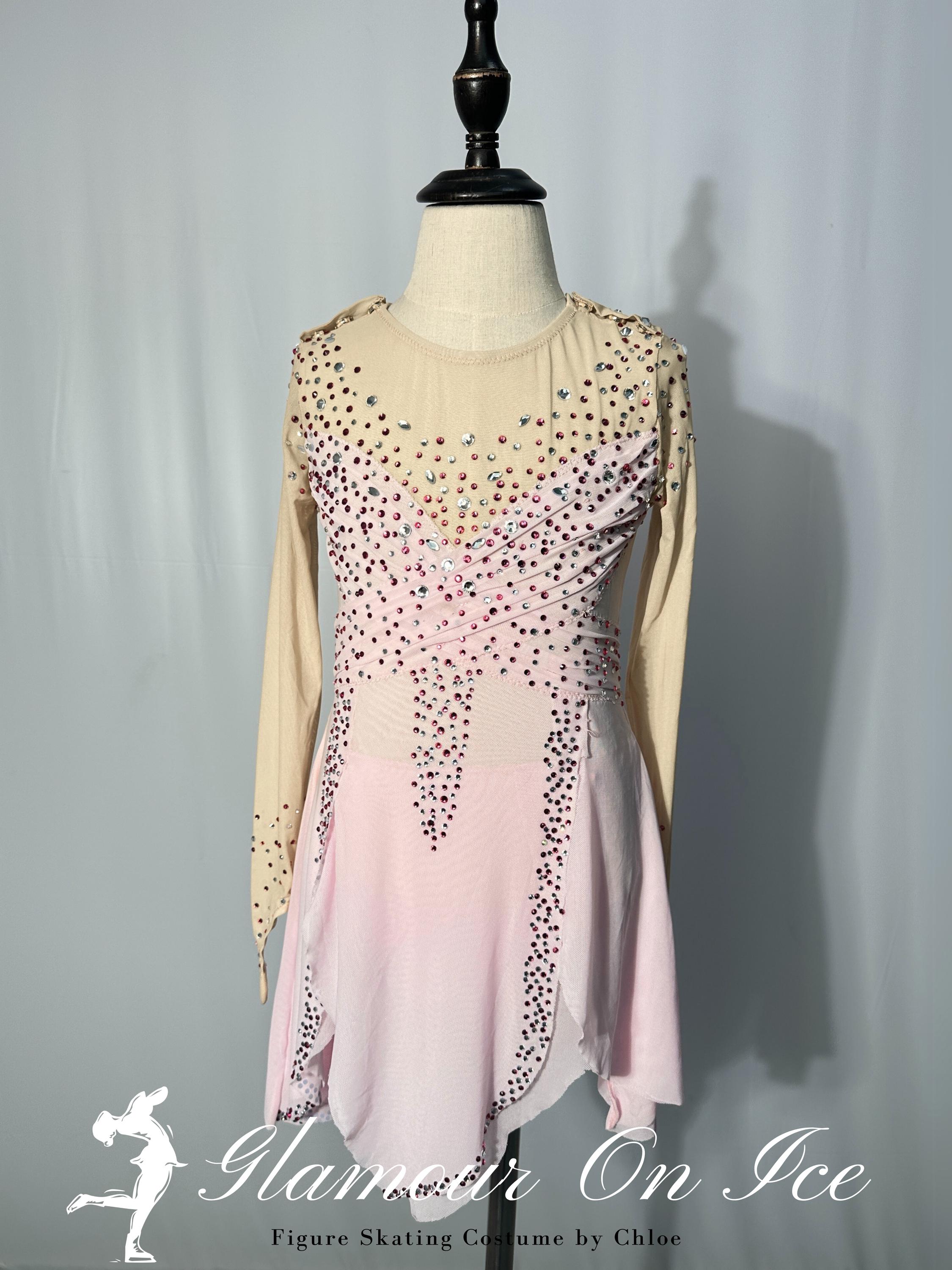 Custom Ice Skating Costume Hand-Set Diamond Figure Skating Dress - Light  Pink Mesh Long Sleeves, Customizable Sizes For Performances Customizable  Skating Costume With Diamonds