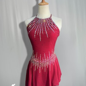 Red Figure Skating Dress: Custom Crystal Competition Costume