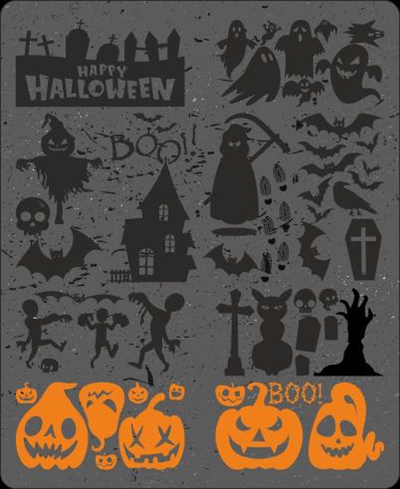 Sticker Ghost Design 50 Figures 28cm Halloween Window Decals Spooky House Bats Ghost Pumpkin ...