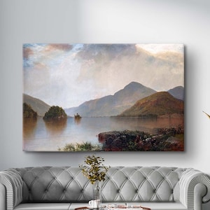 Lienzo de Lake George de John Kensett, arte del lago, impresión rústica, pintura de paisaje otoñal, arte mural giclée, reproducción, decoración de granja