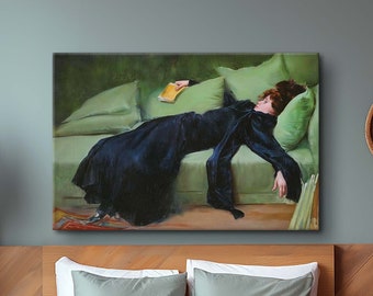 A Decadent Girl by Ramon Casas Canvas, Young Woman After The Dance Landscape Print, Modern Art Poster, Vintage Painting, Classic Famous Art