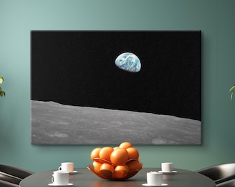 Earthrise Photo Prints, Apollo 8&#39;s view of Earthrise Canvas, Image of Earth From Moons Surface, Space Art, Telescope Images, Astronomy Gifts