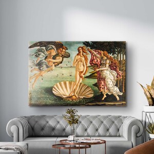 Lienzo de El nacimiento de Venus de Sandro Botticelli, impresión vintage de la diosa Afrodita, póster de exposición, pintura paisajística famosa, arte mural clásico.