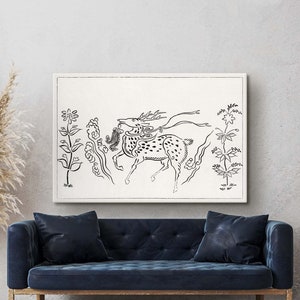 Taguchi Tomoki Print, Deer Poster, Vintage Japanese Art Canvas, Traditional Painting, Japan Decor, Ukiyo, Woodblock Print, Art Reproduction