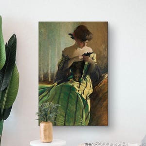 Study in Black and Green Poster, John White Alexander Print, Victorian Era Dress, Woman Beauty Portrait, Giclee Wall Art, Vintage Fine Art