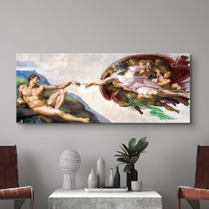 Michelangelo Buonarroti Print, The Creation of Adam Canvas, Hand of God Poster, Vintage Classic Painting, Art Reproduction, Giclee Wall Art