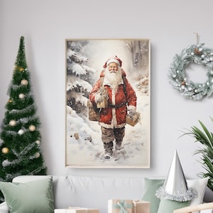 Santa Claus in Winter Forest Poster, Santa Claus Print, Cozy Christmas Wall Art, Winter Holiday Decor, Christmas Gifts, Holiday Printable