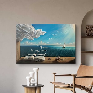 Stampa di Salvador Dalì "Il libro degli uccelli", dipinto di Salvador Dalì "Il libro degli uccelli", poster di Salvador Dalì, tela di Dalì, poster di una mostra, stampa del mare, riproduzione d'arte