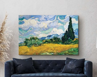 Wheat Field with Cypresses by Vincent Van Gogh Canvas, Van Gogh Print, Van Gogh Poster, Impressionist Painting, Reproduction, Large Wall Art